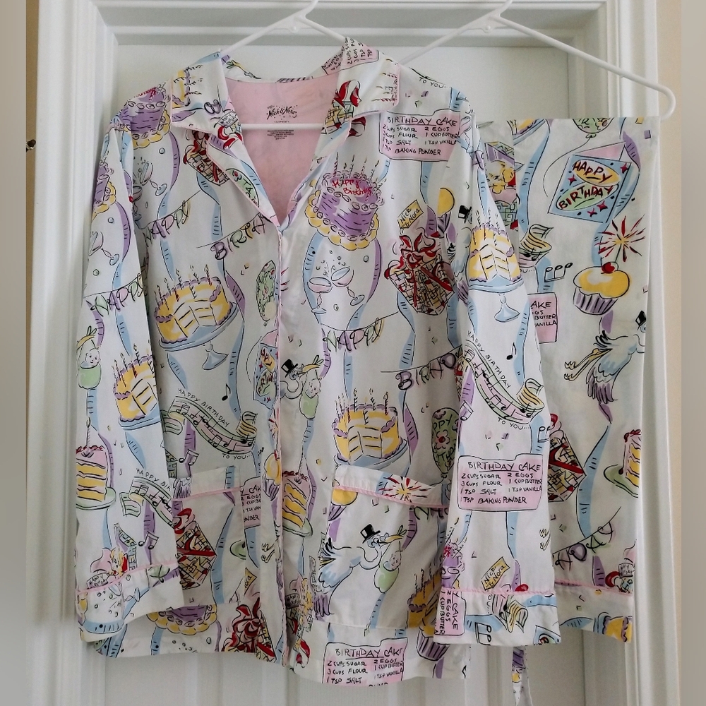 Vintage Nick and Nora EUC Happy Birthday 100%Cotton Pajama Set L - Picture 2 of 6